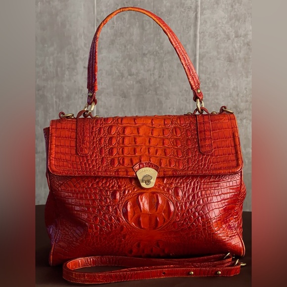Brahmin Amata Melbourne Collect Red/Burnt Orange Croc Embossed Leather Handbag - Picture 13 of 13